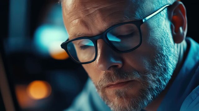 Inquisitive man in glasses, deep in thought