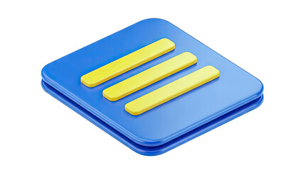 Blue Square Icon With Three Yellow Horizontal Lines Symbolizing List Menu Options and Choices on a Transparent Background