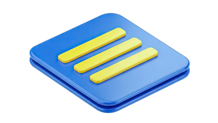 Blue Square Icon With Three Yellow Horizontal Lines Symbolizing List Menu Options and Choices on a Transparent Background