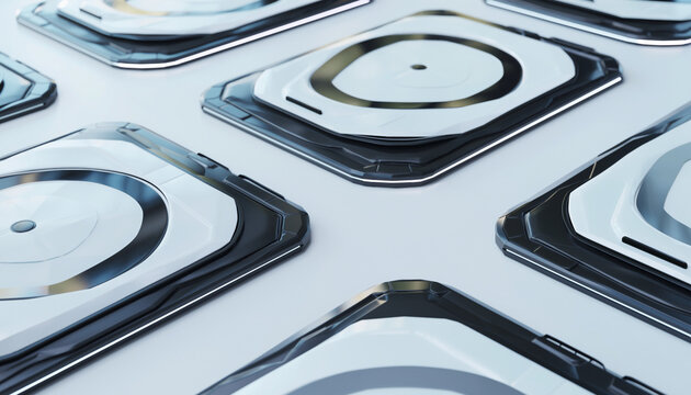 Sleek futuristic device array for cutting edge technology designs or modern product presentations, offering a clean and innovative aesthetic appeal for forward thinking brands
