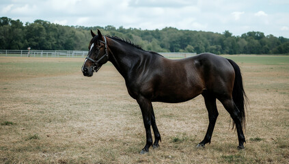 Black horse standing in a tranquil field