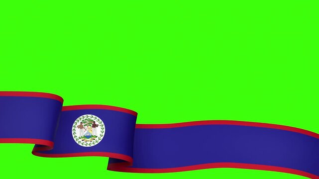 Waving Belize Flag Ribbon on greenscreen background