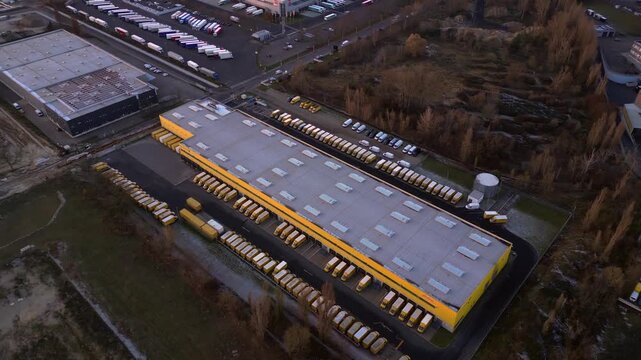 DHL Deutsche Post logistics center berlin city. Best aerial view drone