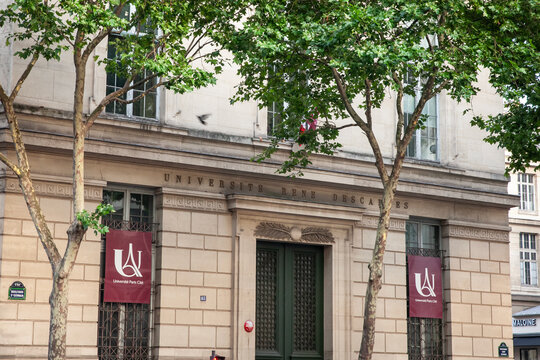 PARIS, FRANCE - JUNE 22, 2025: Facade of Universite Rene Descartes - Universite Paris Cite on Boulevard Saint Germain in Paris, France, It's one of the main universities of france.