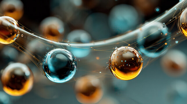 Abstract microscopic spheres with glowing light and delicate strands - Powered by Adobe