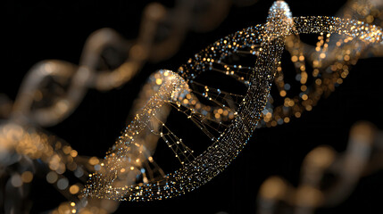 Abstract golden dna helix molecule with glittering particles