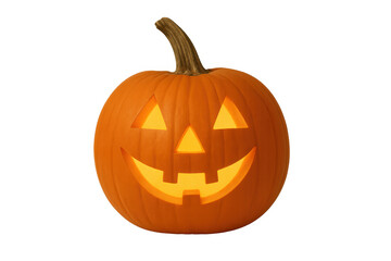 Jack-o'-lantern carving glowing with light, representing halloween tradition and autumn celebration, transparent background
