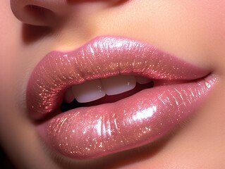 Fototapeta premium close-up on a pink glossy lips