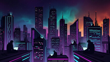 Cyberpunk new year 2026: futuristic cityscape celebration silhouette