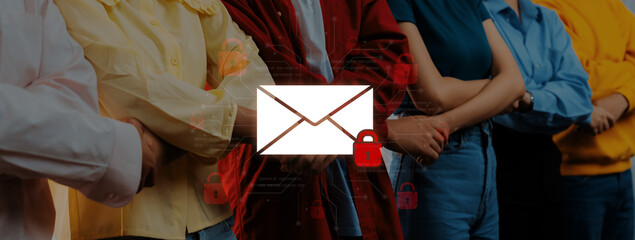 Concept of email security and cybersecurity for confidential communication. Message encryption ensures data privacy and protection from unauthorized access, spam, or phishing threats. Fermion
