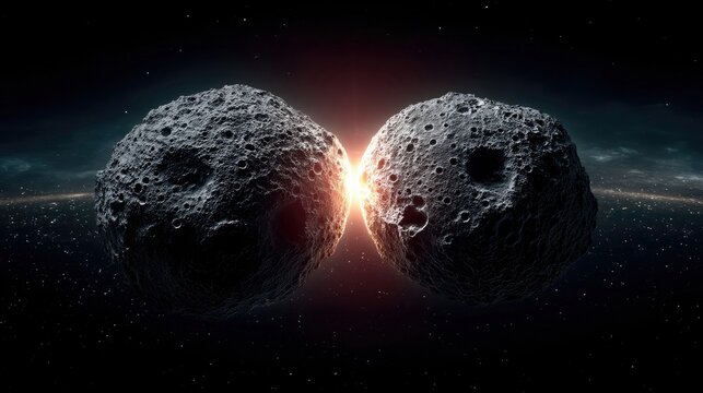 Asteroids Colliding in Space with Bright Flare