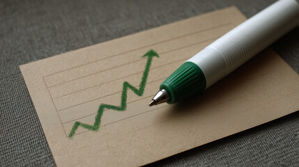 Green Graph Line Illustration on Card with Pen Depicting Growth and Progress in Business and Finance Concepts for Effective Visual Presentation