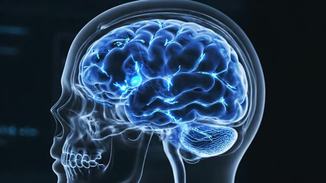 Human brain anatomy illustrative display cerebral cortex neural network concept