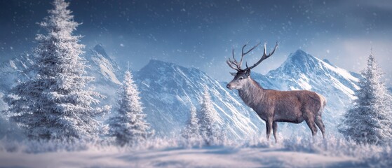 Reindeer in a snowy wonderland