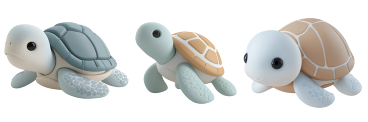 Charming Trio of Pastel Sea Turtle Figurines in a Row