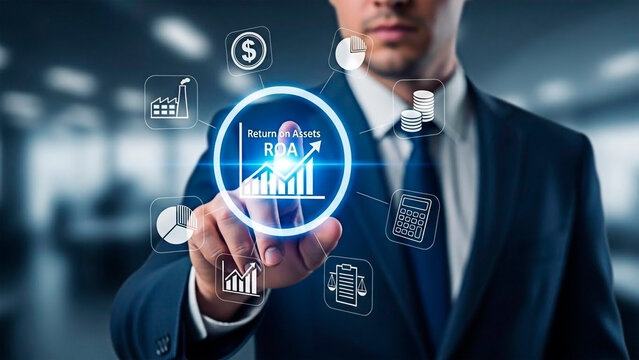 Businessman touching a virtual chart for the concept of business success and financial growth.