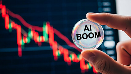 AI boom bubble bursting concept for the technology of future.