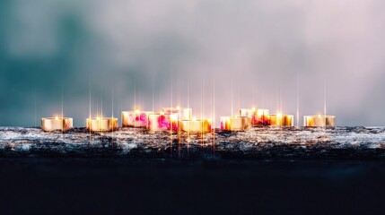 Lit Candles on Wooden Surface with Glowing Light