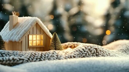 This is a festive and cozy Christmas village scene with a gingerbread house, a Santa's cabin, stockings hanging by the chimney, and miniature trees scattered around. The scene captures the essence of