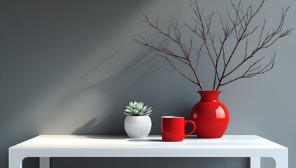 Clean and Contemporary Table Arrangement Featuring Bold Red Accents