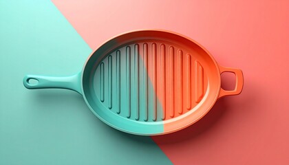 Minimalist Grilling Pan on Split Color Background.