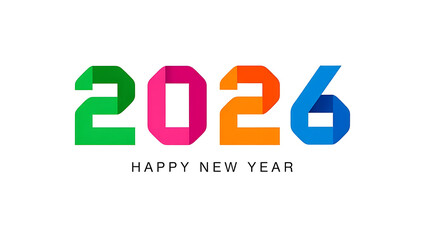 Obraz premium Happy New Year 2026 greeting card with colourful paper folding digits design concept