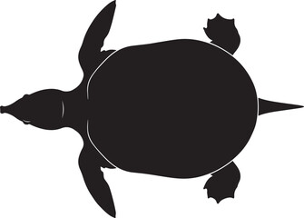 Softshell turtle silhouette vector illustration, top view of aquatic reptile animal, simplified graphic design element.