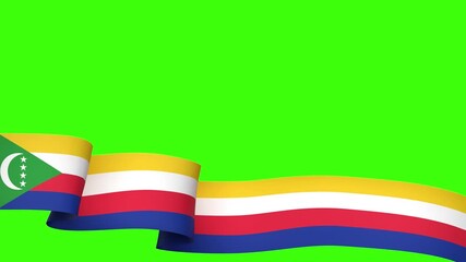 Waving Comoros Flag Ribbon on greenscreen background