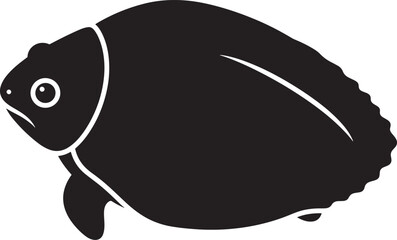 Black silhouette of a freshwater fish with distinct white outline details, a common aquatic animal icon or symbol
