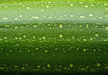 Close-up view of a zucchini's vibrant green skin, showcasing its textured surface and subtle color variations.