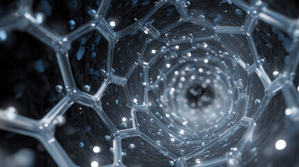 Abstract hexagonal tunnel with glowing particles