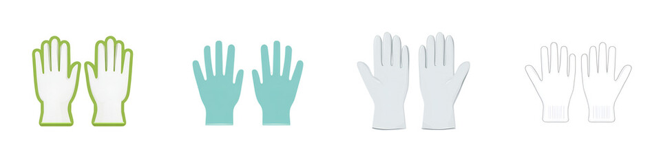 Fototapeta premium Medical Gloves Icons in Different Styles on White Background