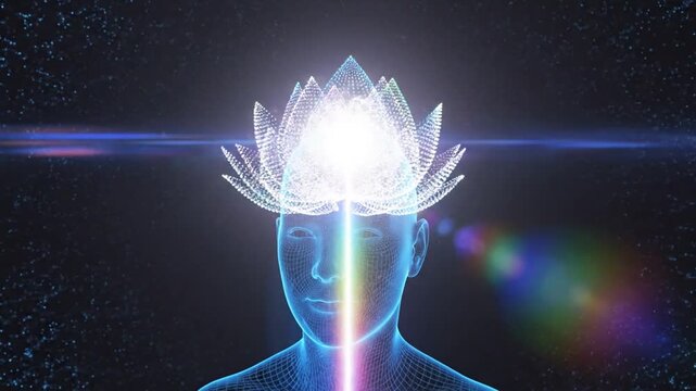 Digital rendering of human head with brain and colorful explosion