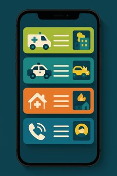 Emergency contact list displayed on smartphone showcasing vital services such as ambulance police and fire department in a modern digital interface emphasizing accessibility and safety