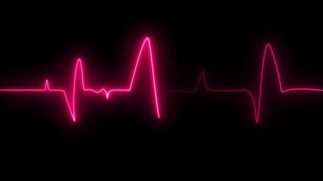 Pink Neon Heartbeat EKG Line on Black Background electrocardiogram pulse