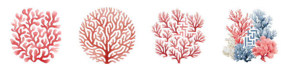 Fototapeta premium Watercolor Coral Collection: Sea Life Illustration on White