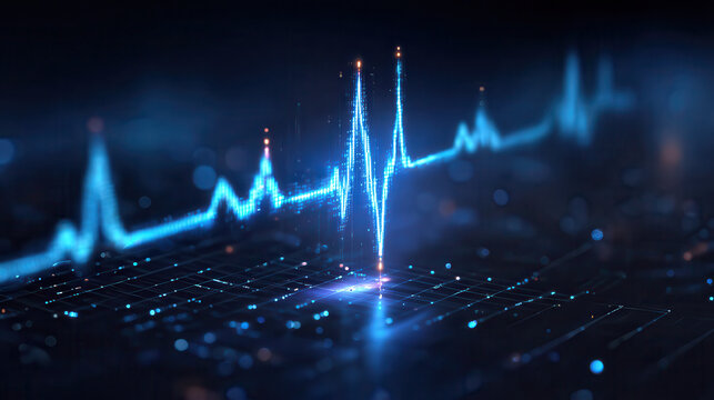 Futuristic blue digital heartbeat graph on circuit board