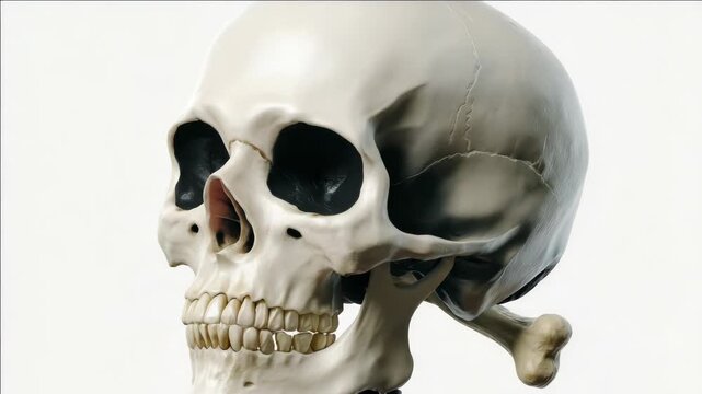 Medical model showing human skull structure with missing teeth.