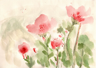 Pastel Pink Floral Backdrop. Hand-Painted Watercolor Background