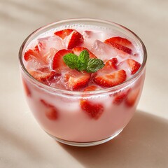 Fresh strawberry milkshake with mint garnish.