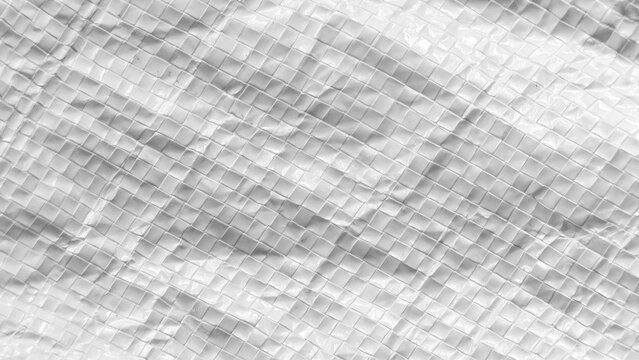 Clean White Woven Plastic Tarpaulin Texture Background with Crinkled Surface and Diagonal Grid Pattern for Minimal Design