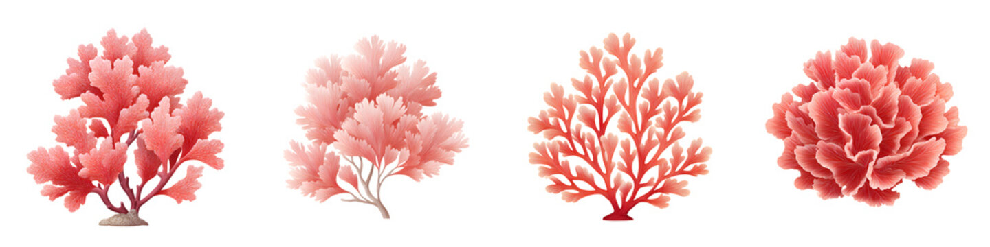 Red Coral Collection: Marine Plants on White Background