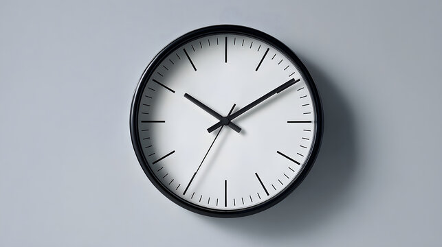 Minimalist wall clock with black frame and white face, showcasing sleek design and clear markings, ideal for modern home decor and timekeeping aesthetics