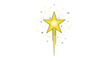 A bright yellow star with a sparkling trail and surrounding glitter, symbolizing success or magic.