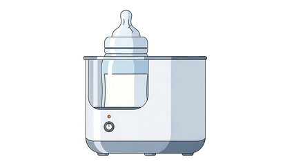 Illustration of a modern electric baby bottle warmer with a bottle of milk inside, featuring a simple design.