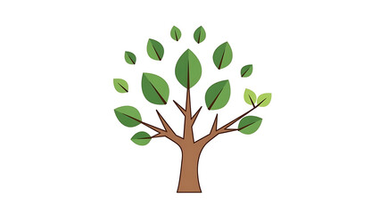 A simple, flat design illustration of a tree with a brown trunk and green leaves on a white background, representing nature and growth.