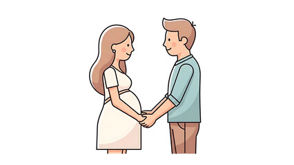 A happy pregnant couple holding hands and looking at each other, symbolizing love and anticipation for their baby.