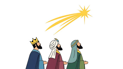 Three Wise Men following the Star of Bethlehem, a religious Christmas illustration.
