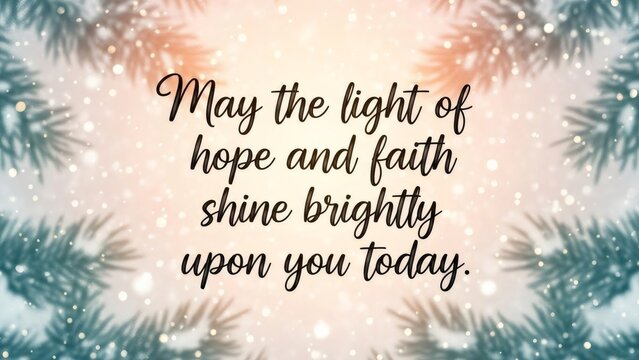 Warm Epiphany greeting with a message of hope and faith, framed by frosted pine branches and falling snow effect for festive celebration.