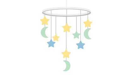 Charming baby mobile featuring pastel stars and crescent moons, perfect for a nursery or crib decoration.